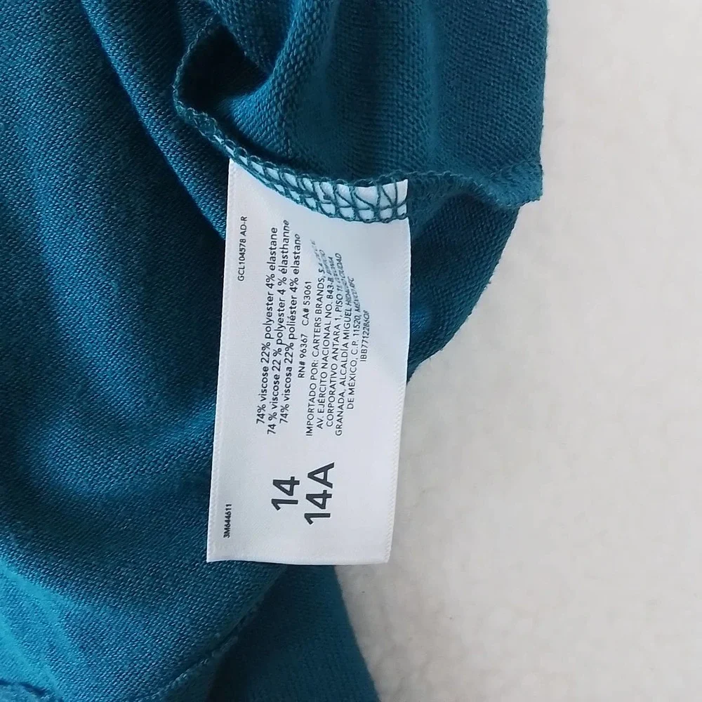 OshKosh Girls Knit Top‎ 14 Blue Teal Lightweight Sweater Scoop Neck Long Sleeve